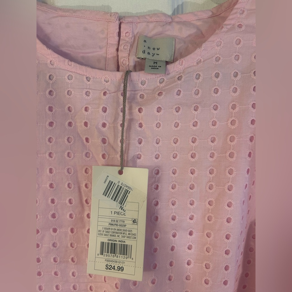 NEW WITH TAGS Pink Puff Sleeve Eyelet Blouse by A New Day, Size Medium - Picture 2 of 3